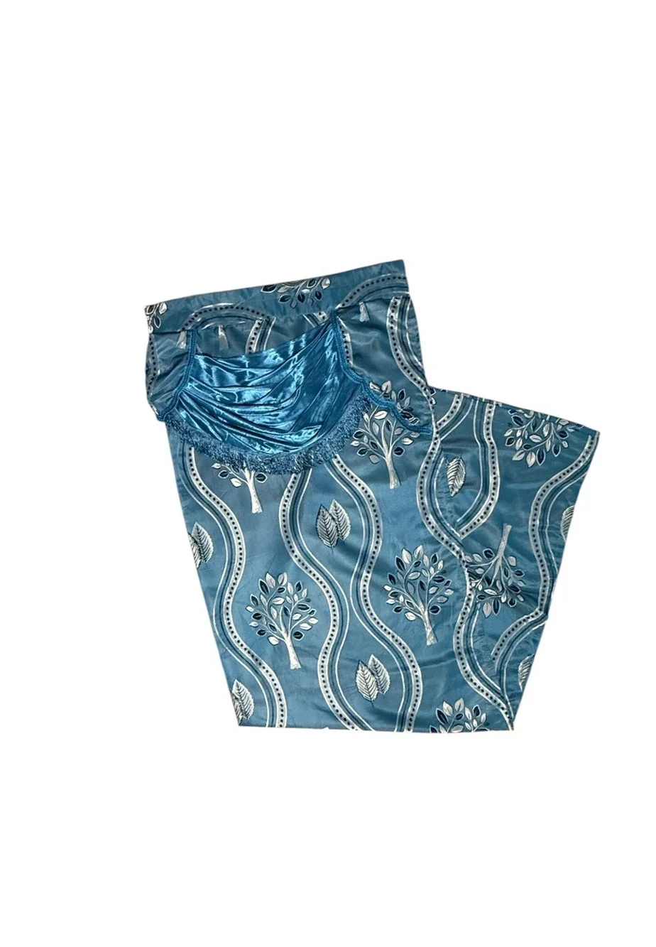 Single Beautiful Curtain Drape with Attached Sash Valance 1 Panel Blue Silver
